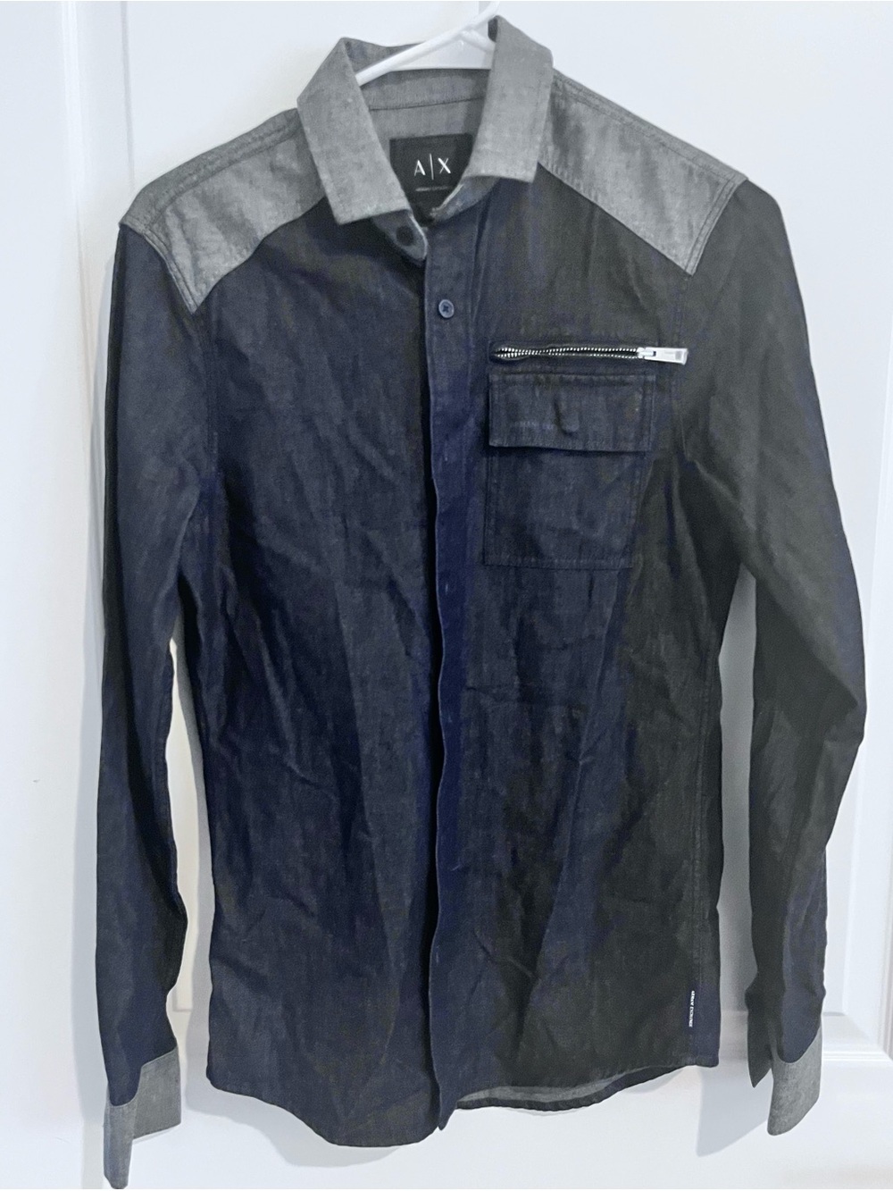 A|X Armani Exchange Two-Tone Denim Button-Up Shirt - Navy & Gray